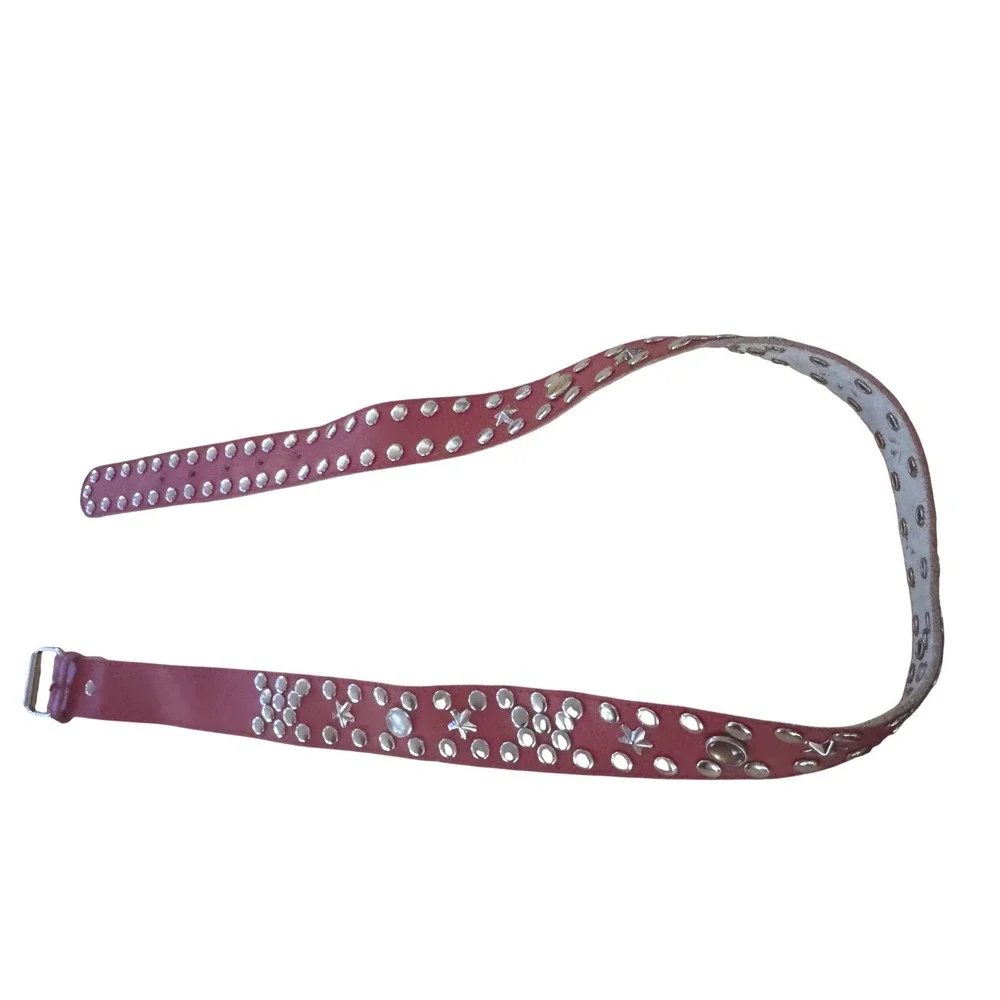 Red Leather Studded Star Belt Cabochons 80/90s Mall Goth Hong Kong Punk Rocker M